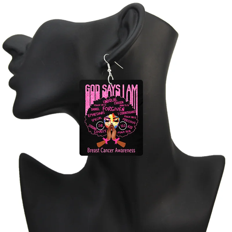SOMESOOR God Say I Am Black Queen Wooden Drop Earrings For Women Melanin Poppin Unique Afro Girl Curly Rectangle Dangle Jewelry
