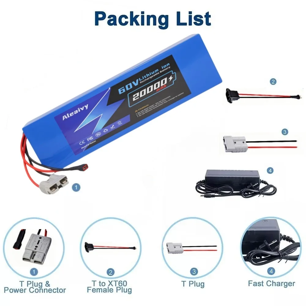 Ship from US 60V 20Ah 30Ah Electric Bike Li ion Battery Pack for 500W~3000W High Power Bicycle Scooter Motorcycle with 5A Charge