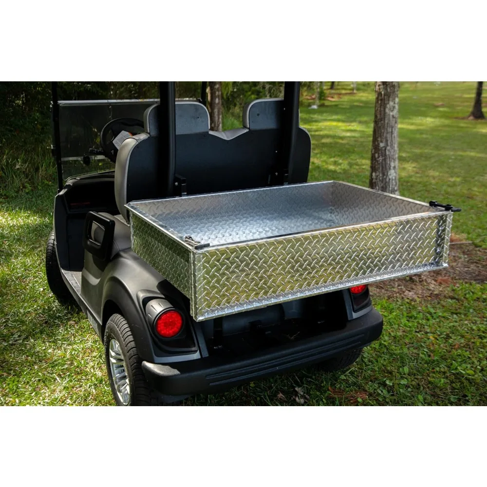 Golf Cart Cargo Box | Universal Fit | Compatible with Club Car, EZGO, Yamaha and Other Makes & Models | Aluminum Diamond Plate