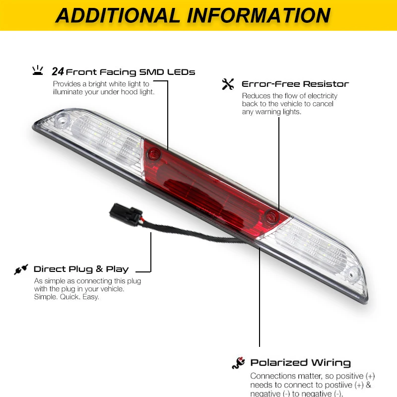 1PC For Ford F150 LED 3rd Third Brake Cargo Light Smoke High Mount Reverse Light Stop Lamps Taillight White Red 2015-2020