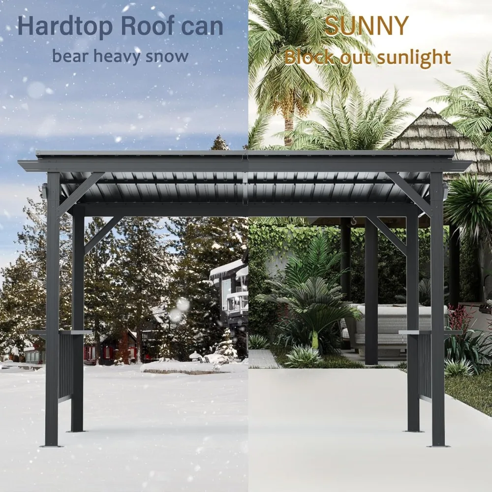 Domi 6.5x12FT Hardtop Grill Gazebo, Outdoor BBQ Gazebo with 2 Side Shelves, Sloping Steel Roof for Permanent Sun Shade with Ceil