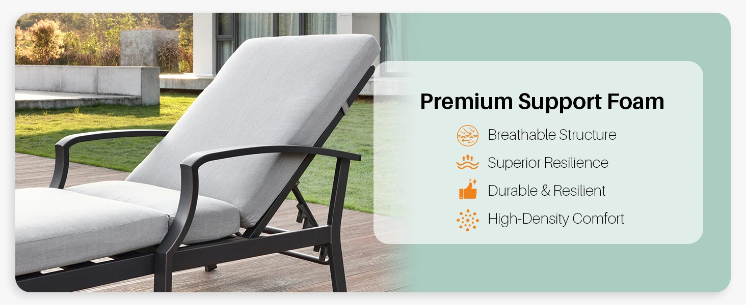 SeeHill Aluminum Outdoor Chaise Lounge Chair with Cushion, Adjustable Backrest Pool Lounger for Patio or Deck Use, Gunmetal