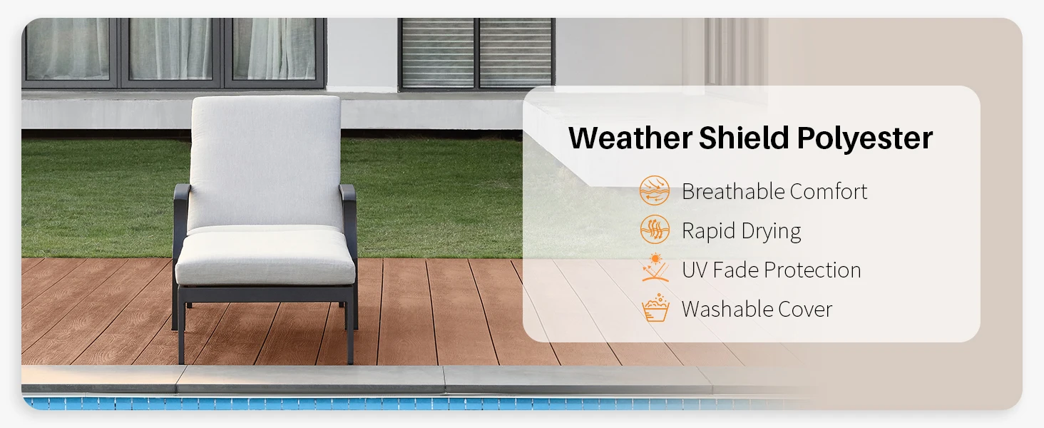 SeeHill Aluminum Outdoor Chaise Lounge Chair with Cushion, Adjustable Backrest Pool Lounger for Patio or Deck Use, Gunmetal