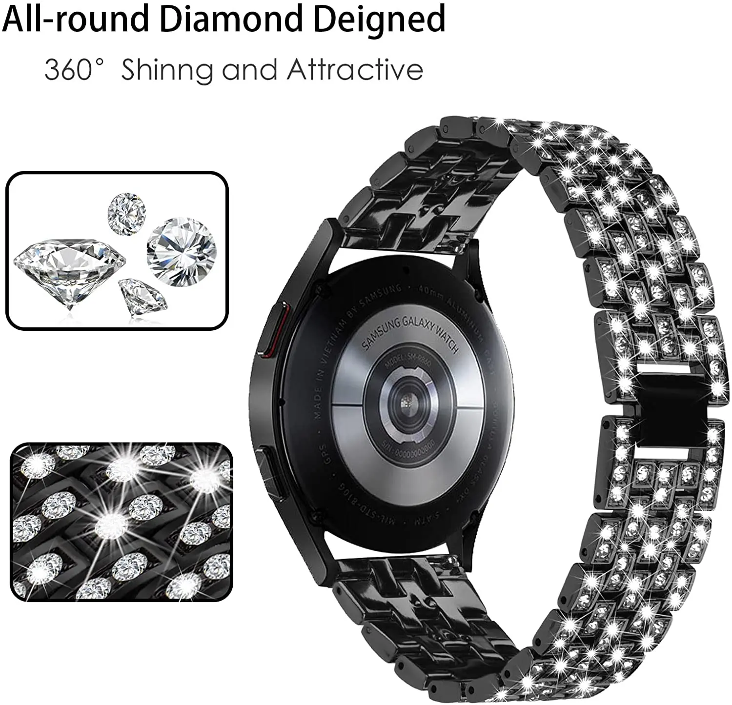 20mm 22mm Band for Samsung Galaxy Watch 4/Classic/46mm/42mm/active 2 Gear s3 Metal Diamond bracelet Galaxy watch 5 5 pro strap