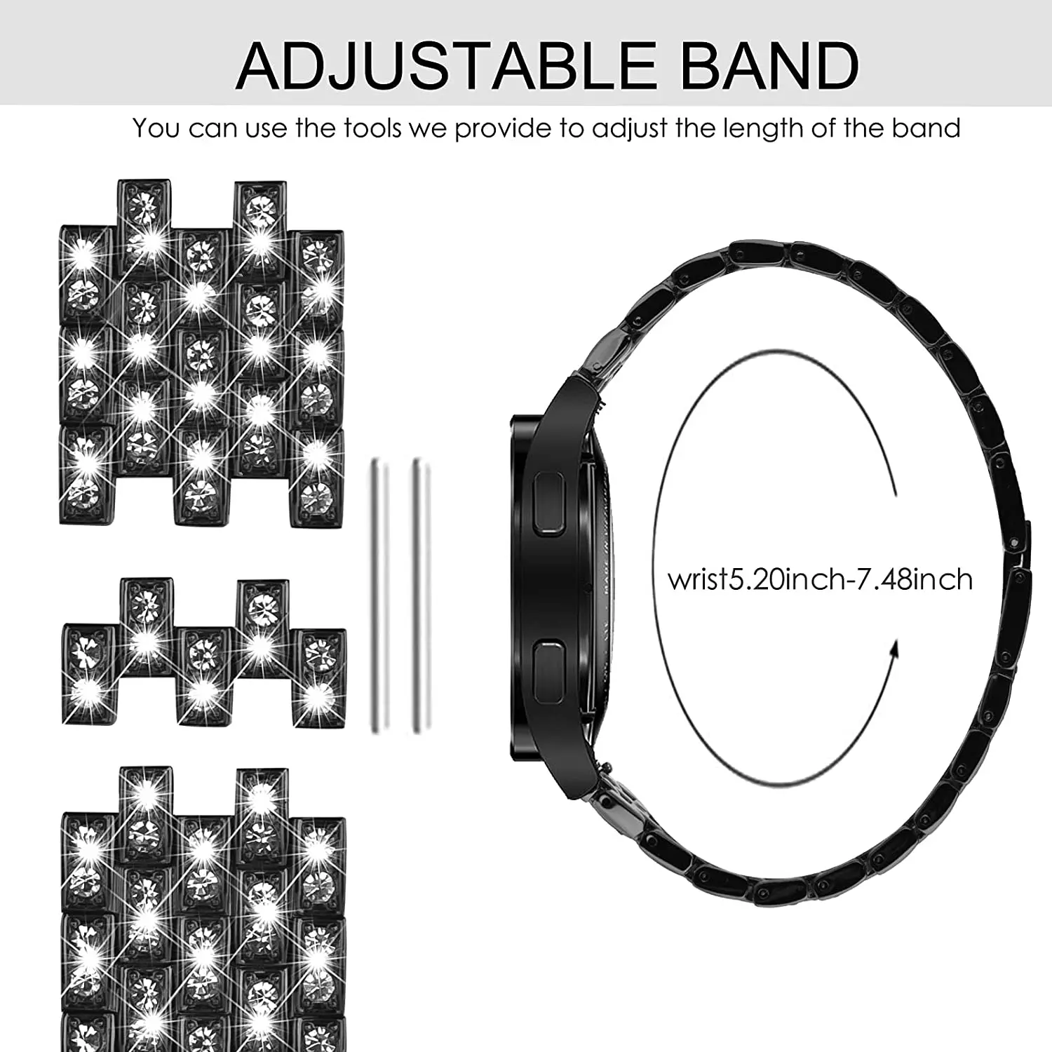 20mm 22mm Band for Samsung Galaxy Watch 4/Classic/46mm/42mm/active 2 Gear s3 Metal Diamond bracelet Galaxy watch 5 5 pro strap