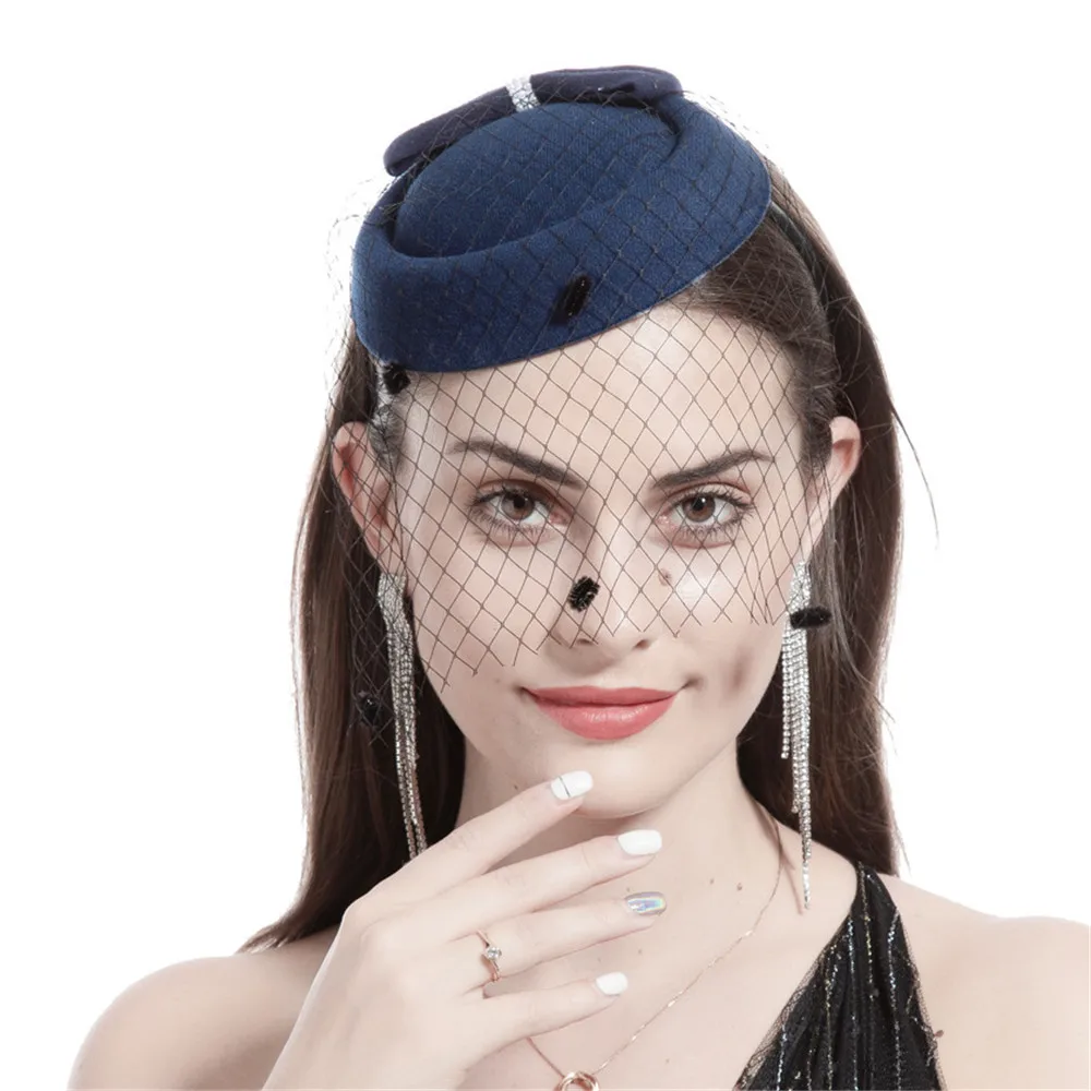 Bride Hat Hair Accessories Retro Short Hair Feather Flower Veil Cheongsam Show Banquet Headwear Accessories Cap Yarn Decor