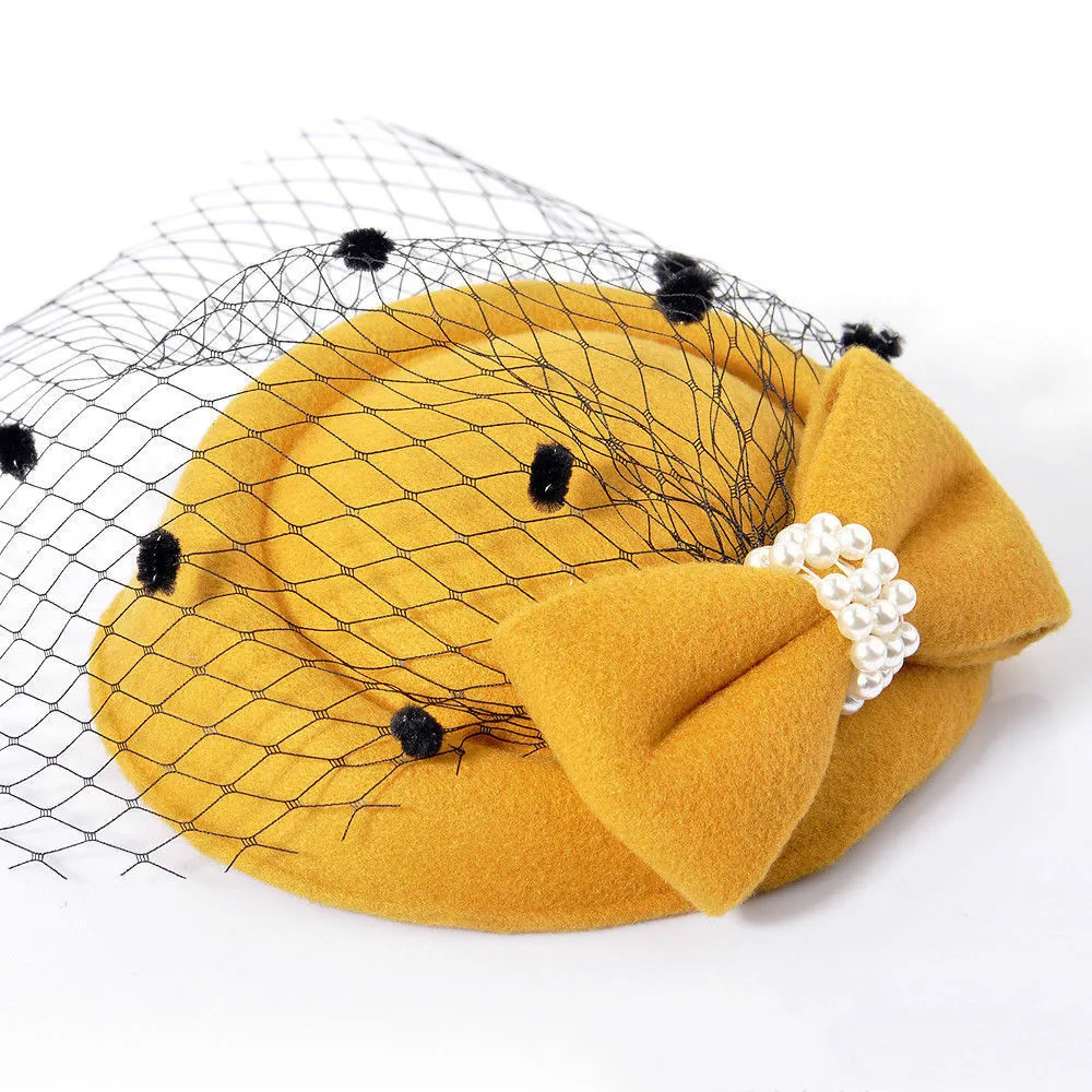 Bride Hat Hair Accessories Retro Short Hair Feather Flower Veil Cheongsam Show Banquet Headwear Accessories Cap Yarn Decor