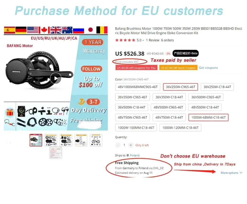 Bafang Motor BBSHD 52V 1000W BBS02B 750W 48V 500W BBS01B 350W 250W 36V BBS01 BBS02 BBS03 Mid Drive Motor 8FUN