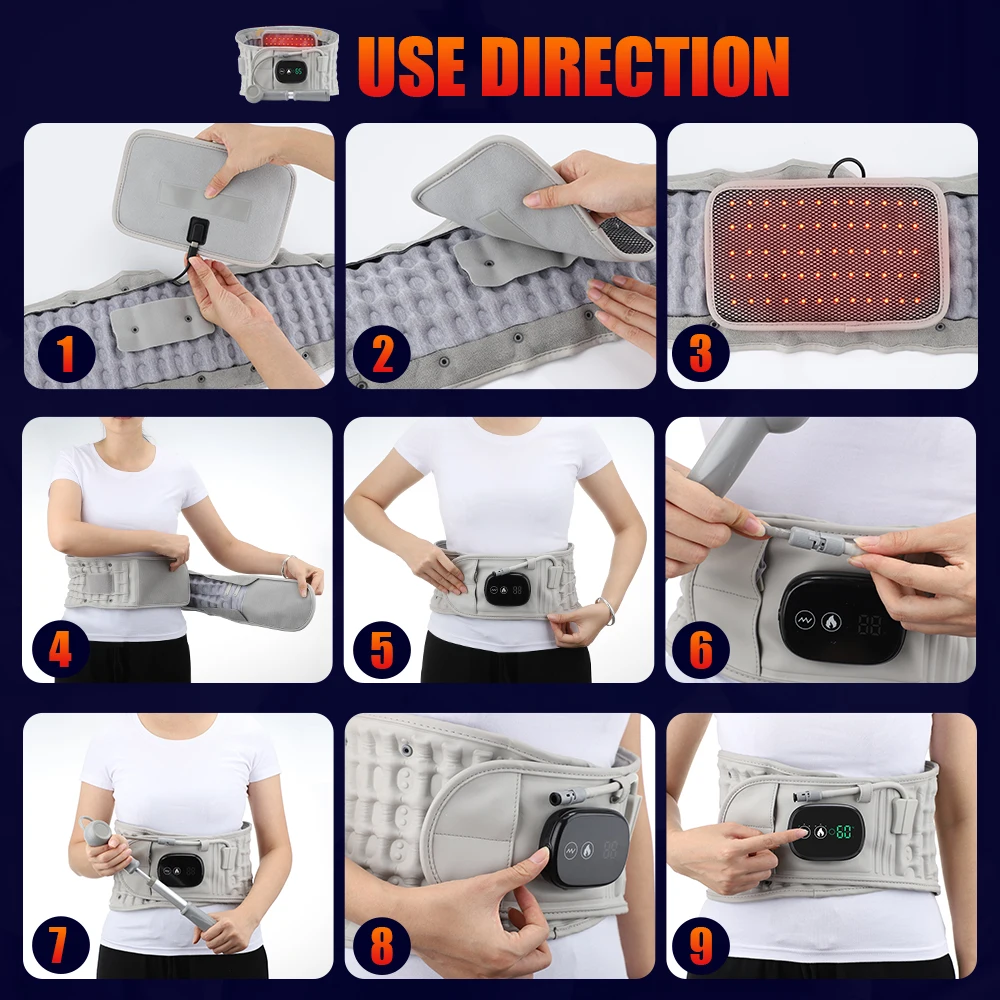 Lumbar Traction Device Heating Airbag Inflatable Decompression Back Belt Hot Compress Massage Men Women Waist Support Belt