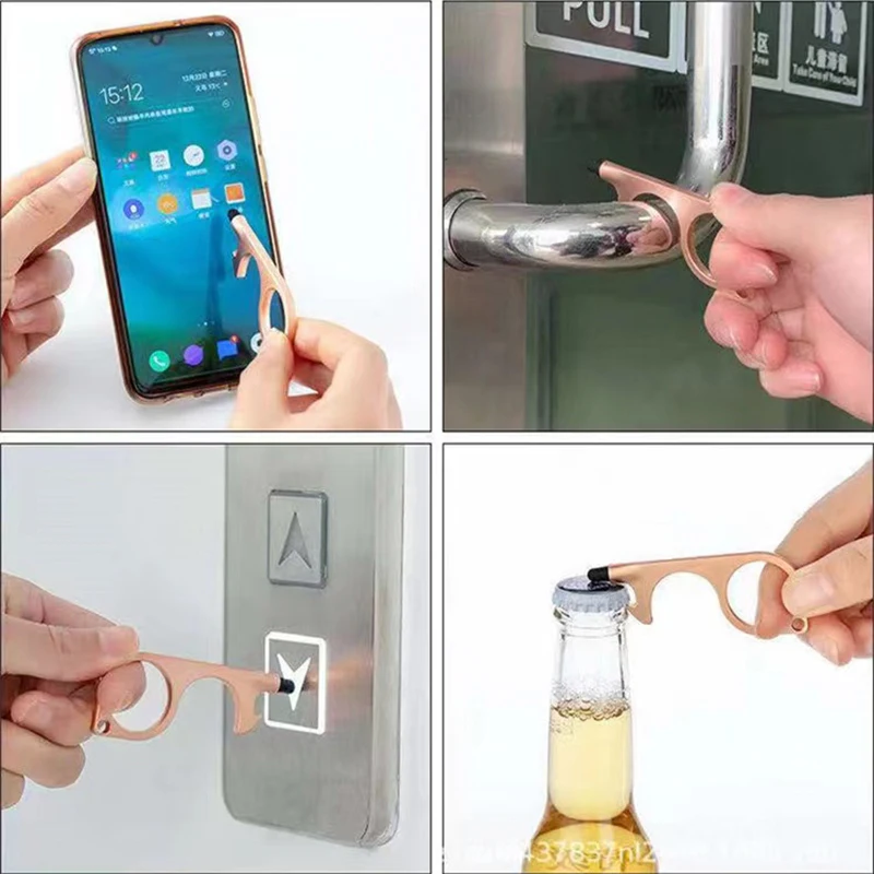 SOMEHOUR Multi-function EDC Door Keychain Touchless Screen Press Elevator Button Handle Bottle Opener Keyholder Accessories Gift