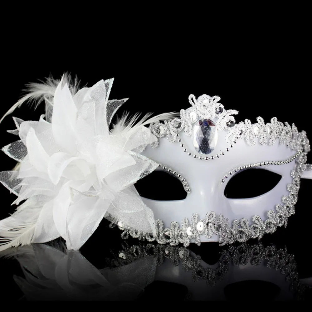 Dance Party Diamond Venetian Mask Feather Flower Wedding Carnival Performance Costume Sexy Lady Mask Masquerade Christmas