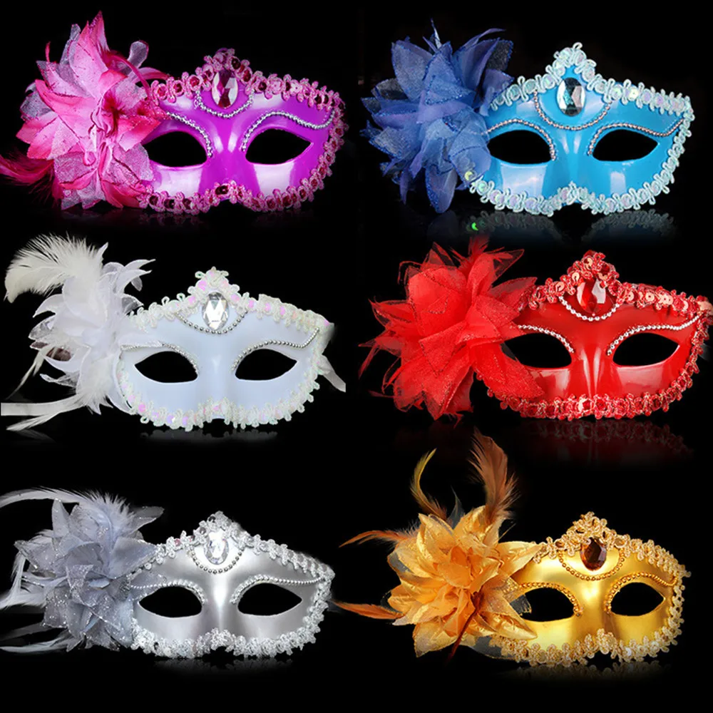 Dance Party Diamond Venetian Mask Feather Flower Wedding Carnival Performance Costume Sexy Lady Mask Masquerade Christmas