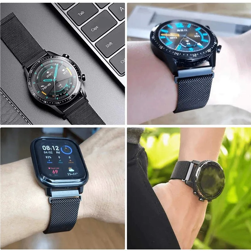 20mm 22mm Milanese band For Amazfit GTR/GTS-4-3-2-2e-Mini-Pro/stratos 2 Metal Magnetic Loop Bracelet Amazfit bip-U-S-3-Pro strap