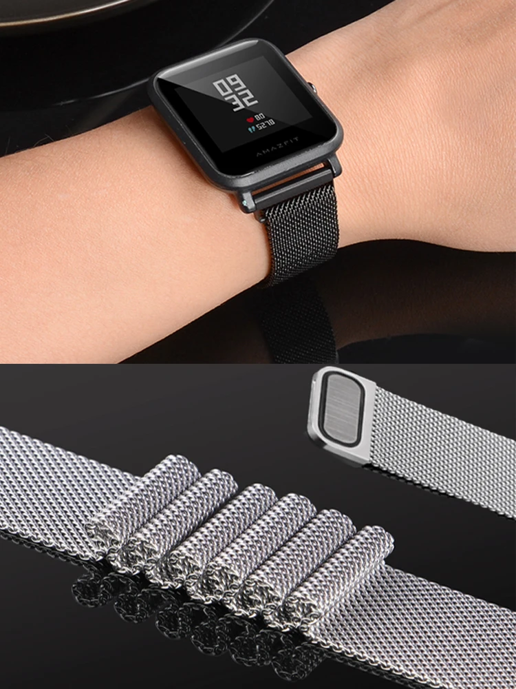 20mm 22mm Milanese band For Amazfit GTR/GTS-4-3-2-2e-Mini-Pro/stratos 2 Metal Magnetic Loop Bracelet Amazfit bip-U-S-3-Pro strap