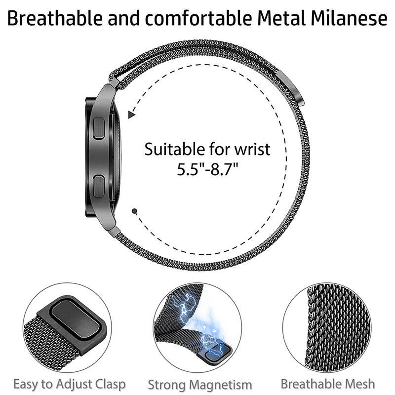 20mm 22mm Milanese band For Amazfit GTR/GTS-4-3-2-2e-Mini-Pro/stratos 2 Metal Magnetic Loop Bracelet Amazfit bip-U-S-3-Pro strap