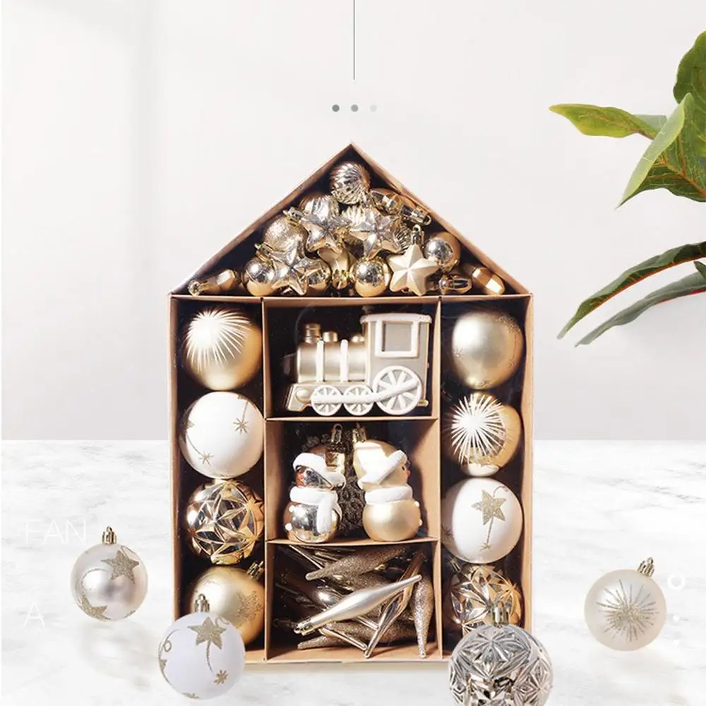 Christmas Tree Balls Hanging 25pcs Christmas Ball Ornaments Glittering Christmas Baubles PVC White Gold Ball Decorations Set
