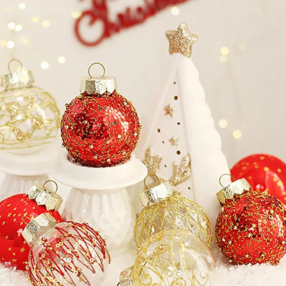 Christmas Tree Balls Hanging 25pcs Christmas Ball Ornaments Glittering Christmas Baubles PVC White Gold Ball Decorations Set