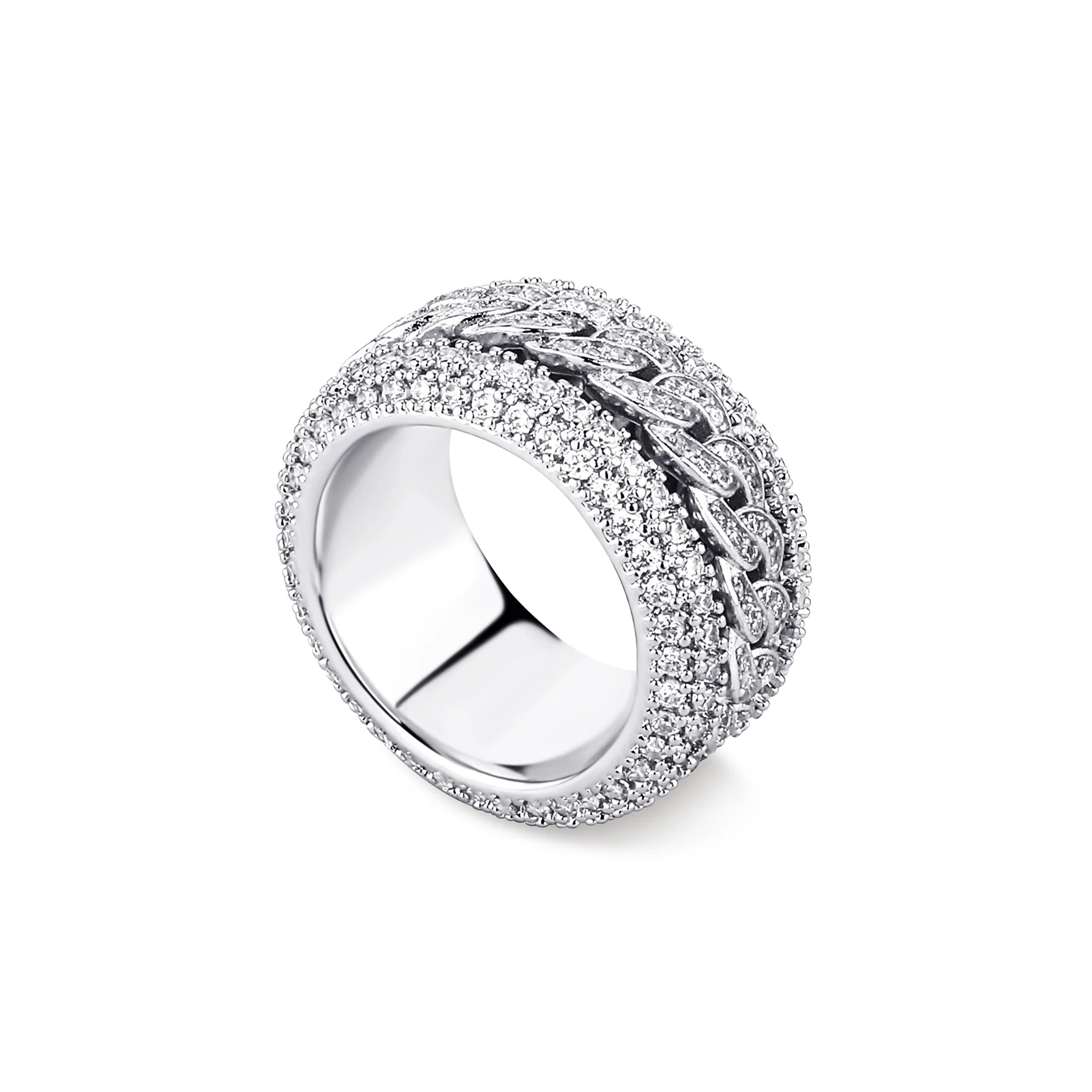 GUCY European and American Style High Quality Miami Cuban Chain Devise Ice Cravejado AAA+ Cubic Zircon Ring Jewelry