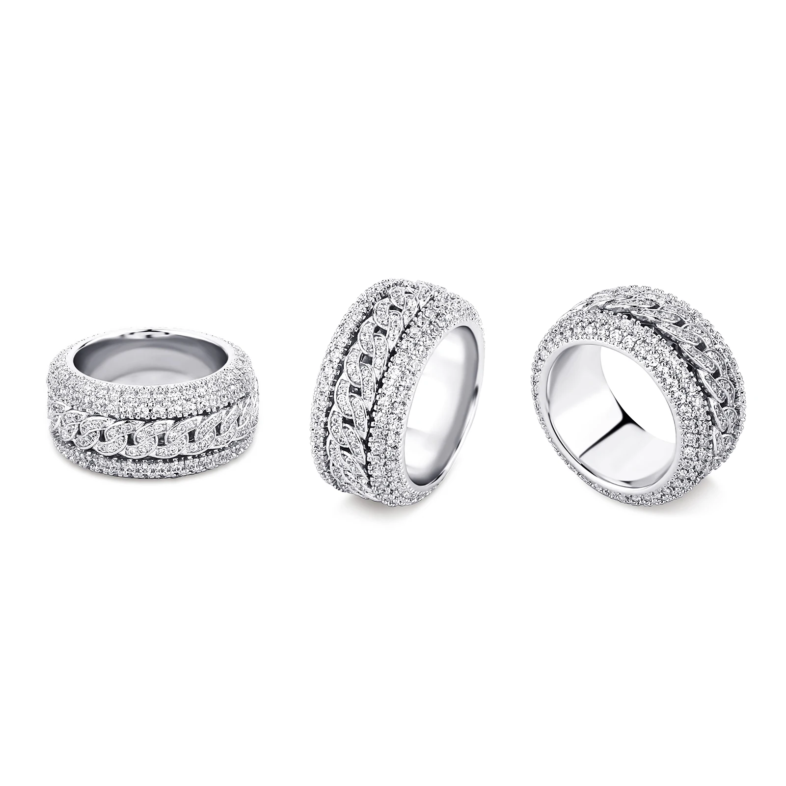 GUCY European and American Style High Quality Miami Cuban Chain Devise Ice Cravejado AAA+ Cubic Zircon Ring Jewelry