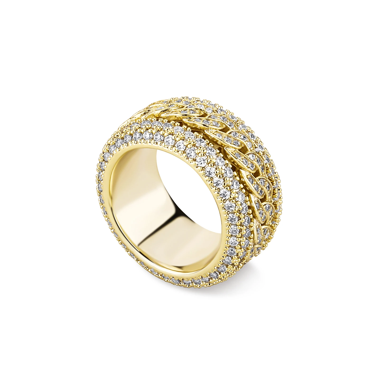 GUCY European and American Style High Quality Miami Cuban Chain Devise Ice Cravejado AAA+ Cubic Zircon Ring Jewelry