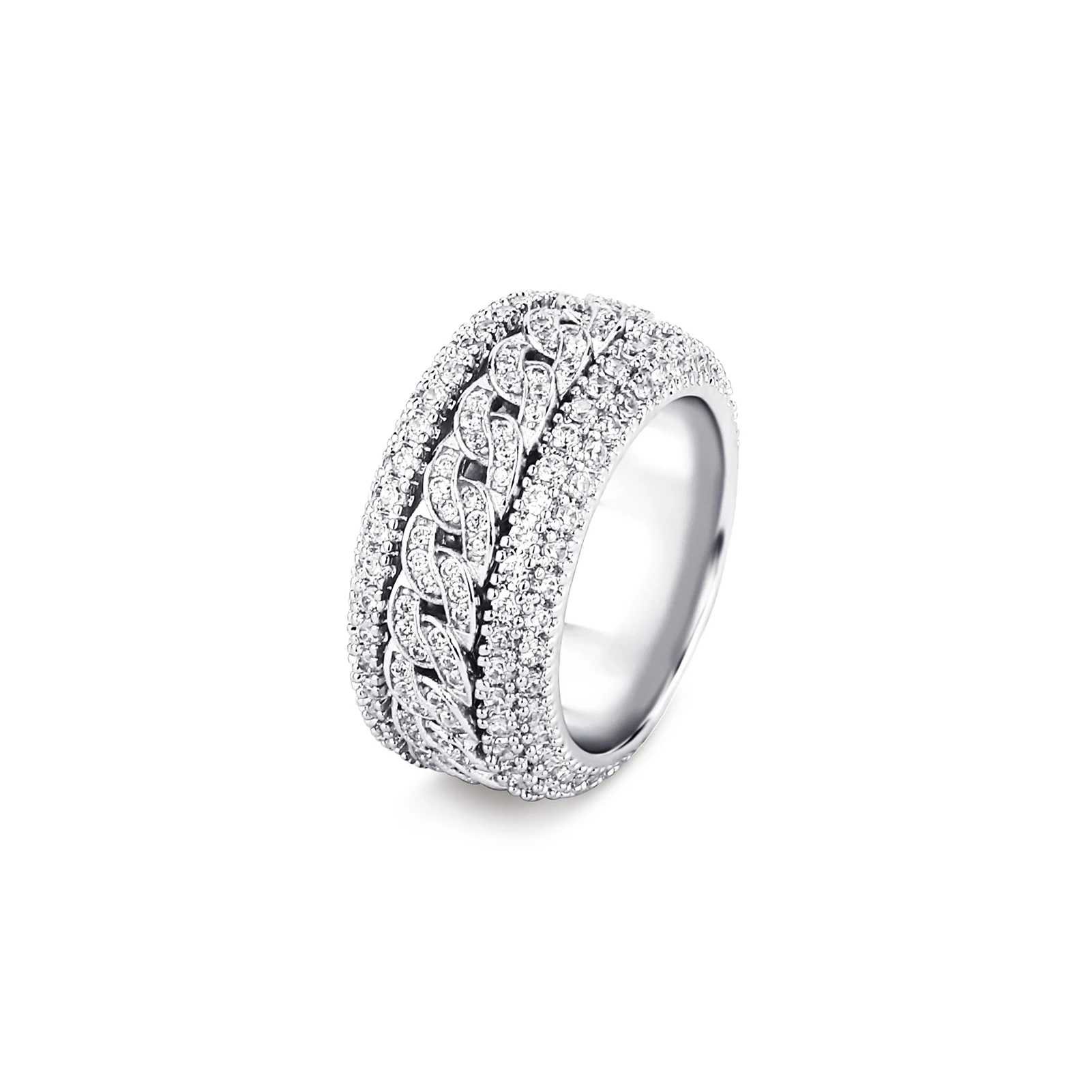 GUCY European and American Style High Quality Miami Cuban Chain Devise Ice Cravejado AAA+ Cubic Zircon Ring Jewelry