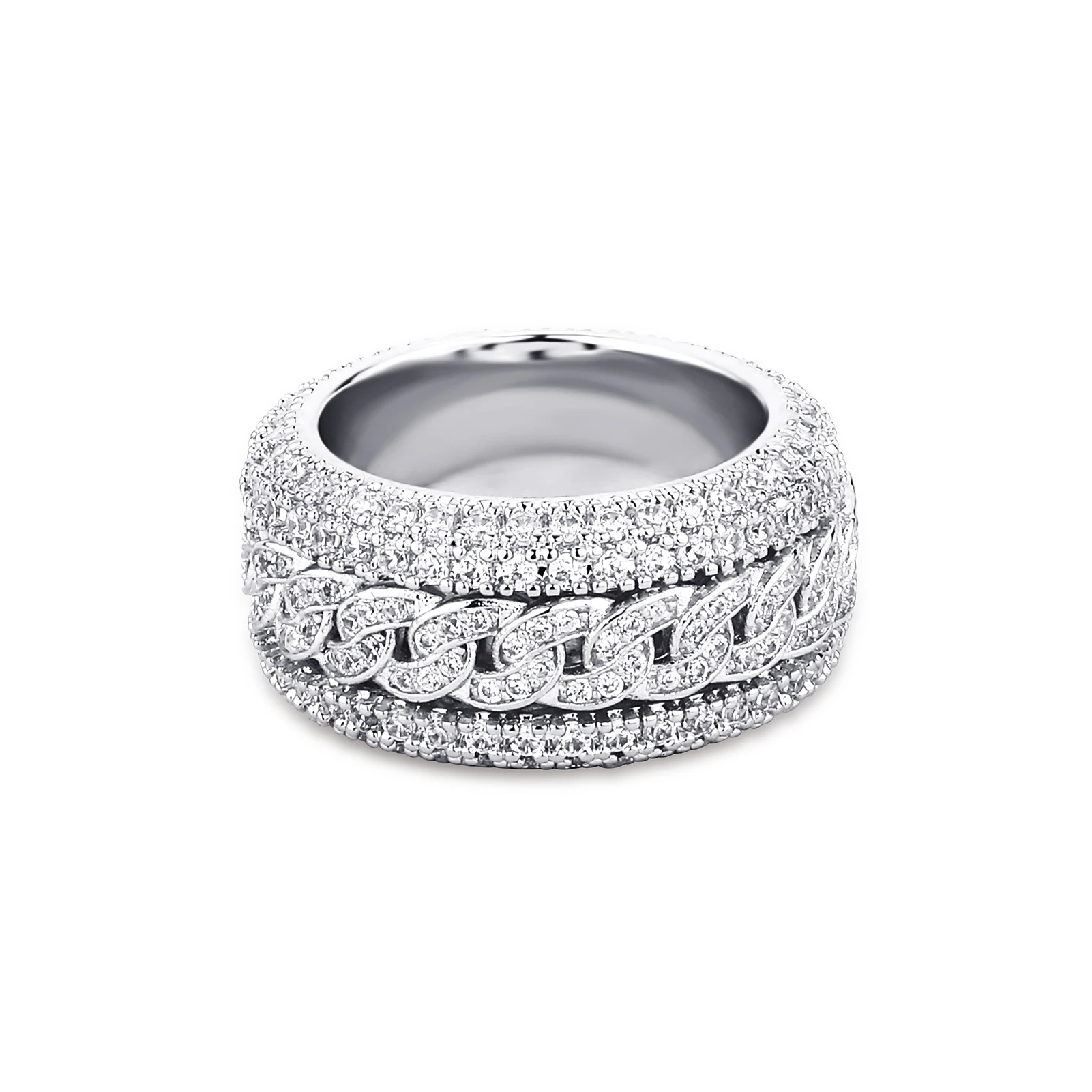 GUCY European and American Style High Quality Miami Cuban Chain Devise Ice Cravejado AAA+ Cubic Zircon Ring Jewelry