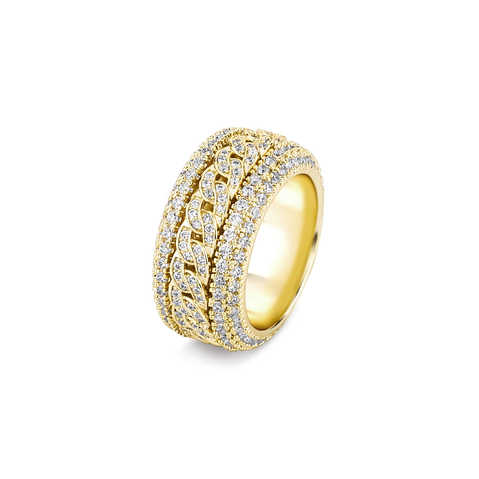 GUCY European and American Style High Quality Miami Cuban Chain Devise Ice Cravejado AAA+ Cubic Zircon Ring Jewelry