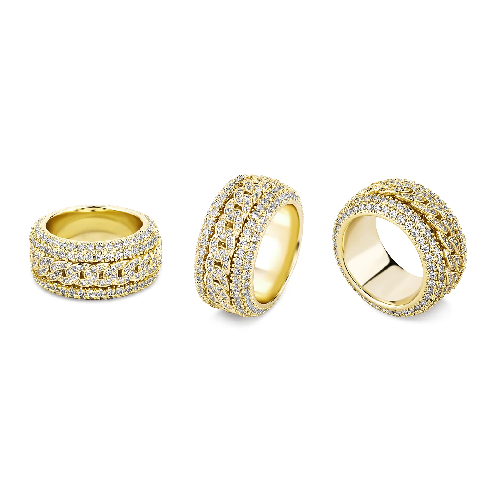 GUCY European and American Style High Quality Miami Cuban Chain Devise Ice Cravejado AAA+ Cubic Zircon Ring Jewelry