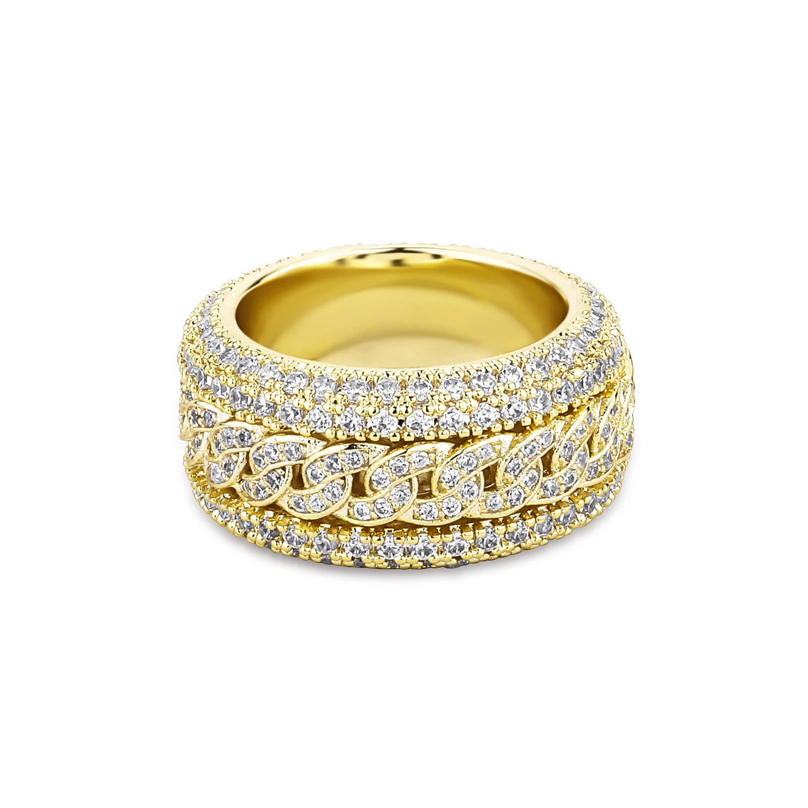 GUCY European and American Style High Quality Miami Cuban Chain Devise Ice Cravejado AAA+ Cubic Zircon Ring Jewelry