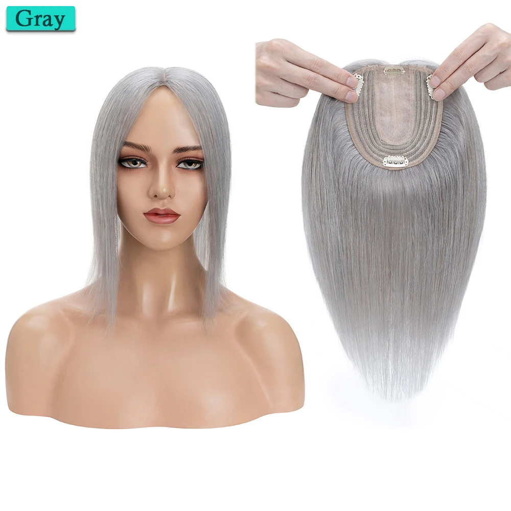 SEGO 10x12cm Women Human Hair Toppers Silk Base Natural Scalp Top Wig Hairpiece Straight 4 Clips In Hair Piece Brown Blonde