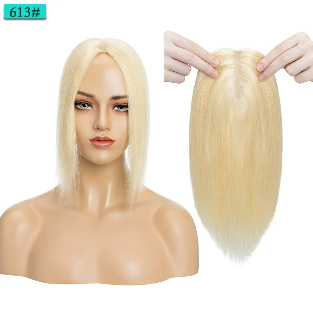 SEGO 10x12cm Women Human Hair Toppers Silk Base Natural Scalp Top Wig Hairpiece Straight 4 Clips In Hair Piece Brown Blonde
