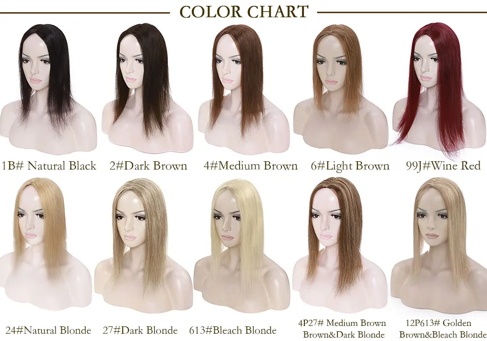 SEGO 10x12cm Women Human Hair Toppers Silk Base Natural Scalp Top Wig Hairpiece Straight 4 Clips In Hair Piece Brown Blonde