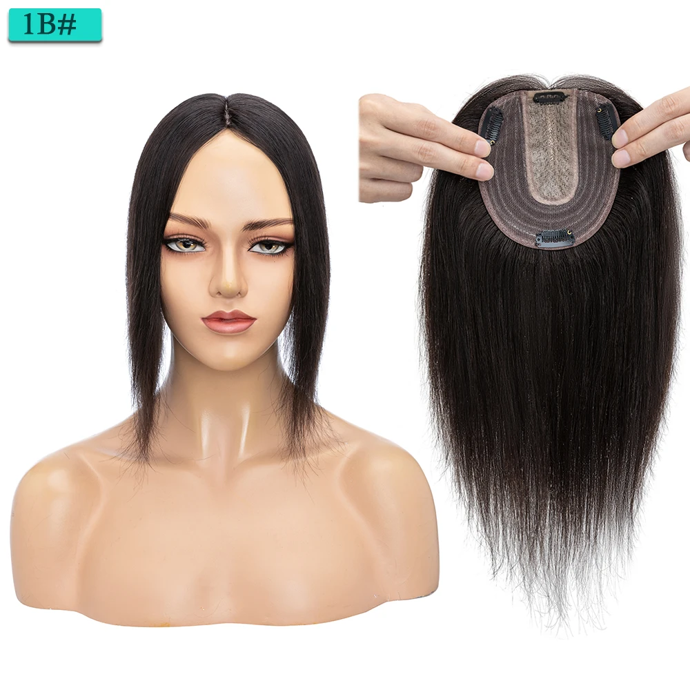 SEGO 10x12cm Women Human Hair Toppers Silk Base Natural Scalp Top Wig Hairpiece Straight 4 Clips In Hair Piece Brown Blonde