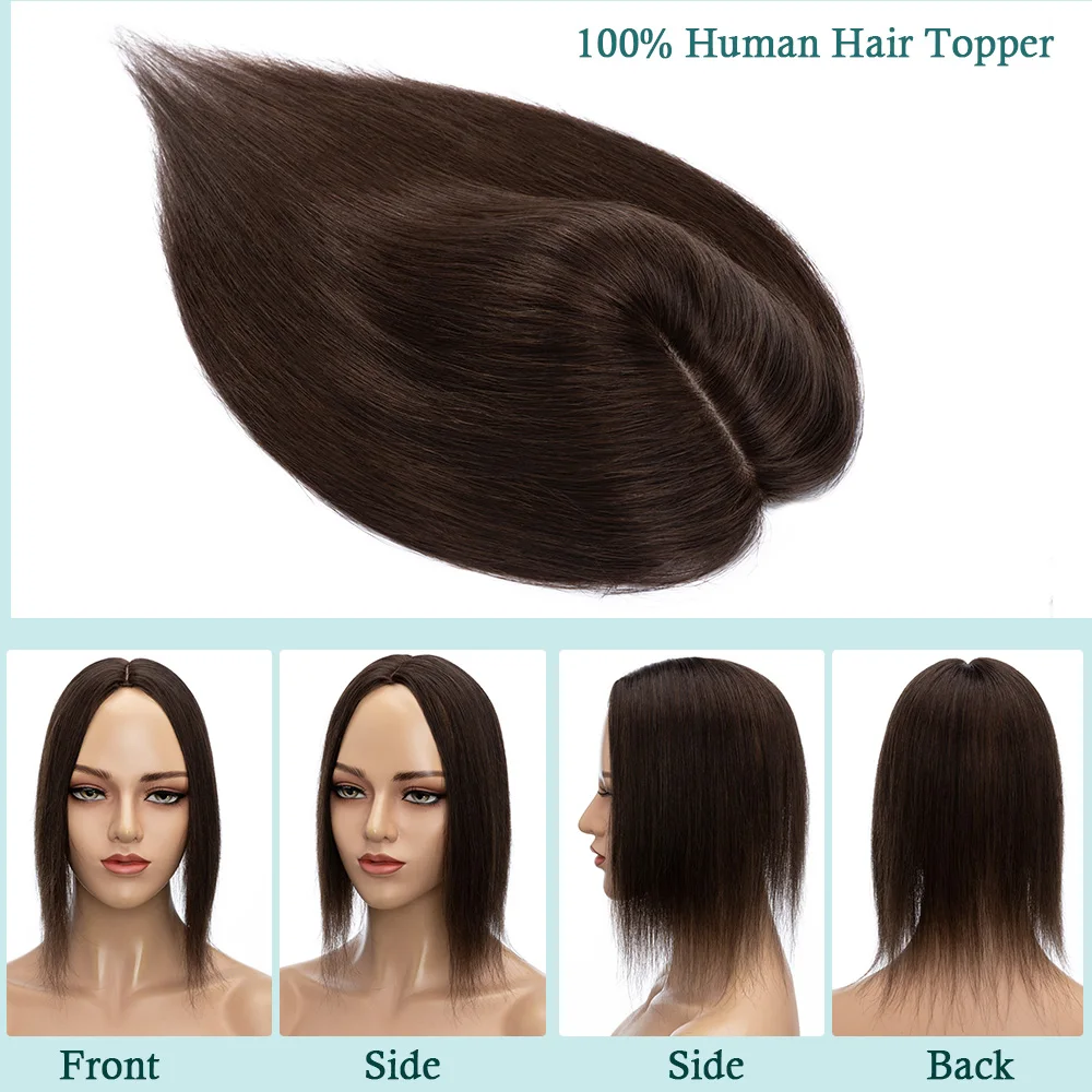 SEGO 10x12cm Women Human Hair Toppers Silk Base Natural Scalp Top Wig Hairpiece Straight 4 Clips In Hair Piece Brown Blonde