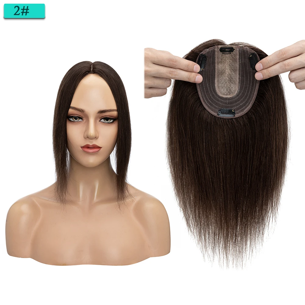 SEGO 10x12cm Women Human Hair Toppers Silk Base Natural Scalp Top Wig Hairpiece Straight 4 Clips In Hair Piece Brown Blonde