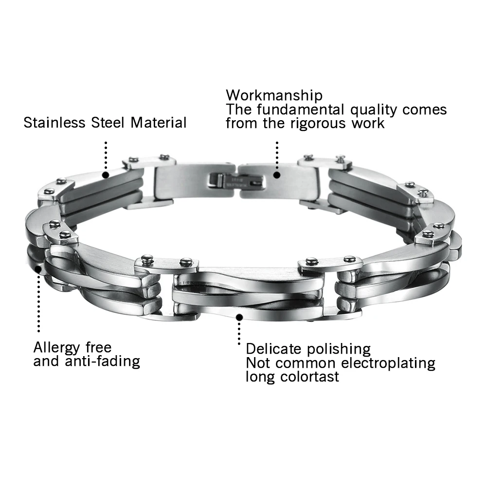 BONISKISS Men Boys Stainless Steel Two Tone Rhombus Cool Link Bangle Bracelet Cuff Gold/Silver Color Wristband Jewelry Xmas Gift