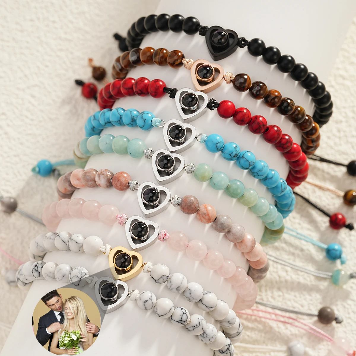Custom Natural Stone Bracelet Personalized Photo Projection Bracelet Custom Stainless Steel Projection Bracelets Memory Jewelry
