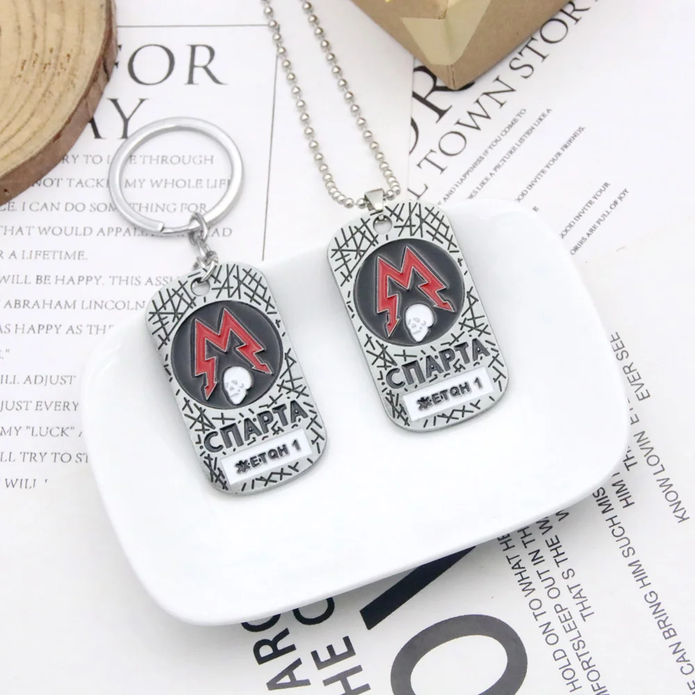 Game Metro Exodus 2033 Keychain Spartan Rangers Logo Keyring Dog Tag Skull Pendant for Women Men Jewelry