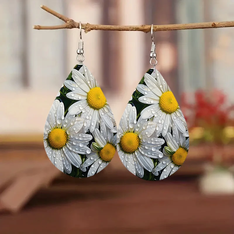 SOMESOOR Elegant After Rain Little Daisy, Wooden Droplets Earrings, Pendant, Cute Girls' Gifts Fashion Women Dangle Jewelry