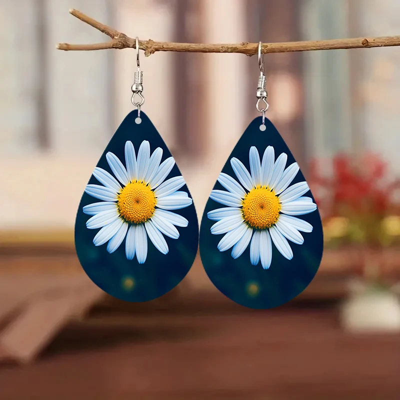 SOMESOOR Elegant After Rain Little Daisy, Wooden Droplets Earrings, Pendant, Cute Girls' Gifts Fashion Women Dangle Jewelry
