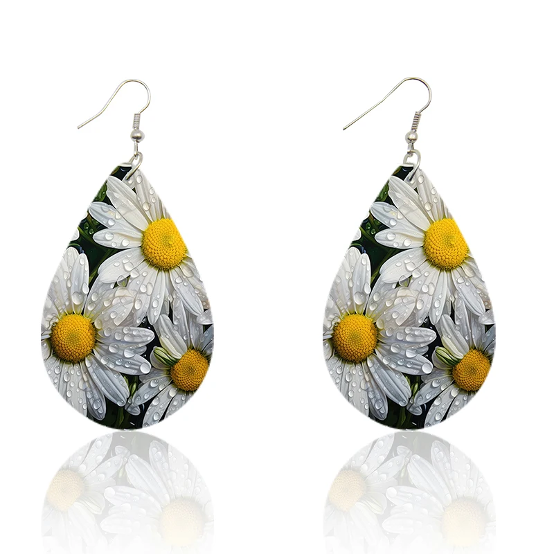 SOMESOOR Elegant After Rain Little Daisy, Wooden Droplets Earrings, Pendant, Cute Girls' Gifts Fashion Women Dangle Jewelry