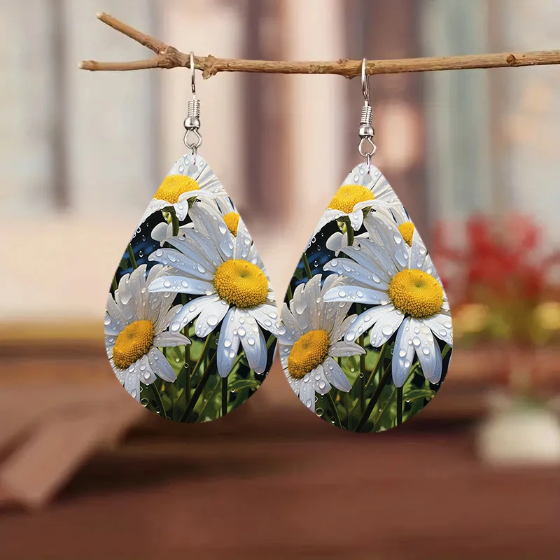 SOMESOOR Elegant After Rain Little Daisy, Wooden Droplets Earrings, Pendant, Cute Girls' Gifts Fashion Women Dangle Jewelry