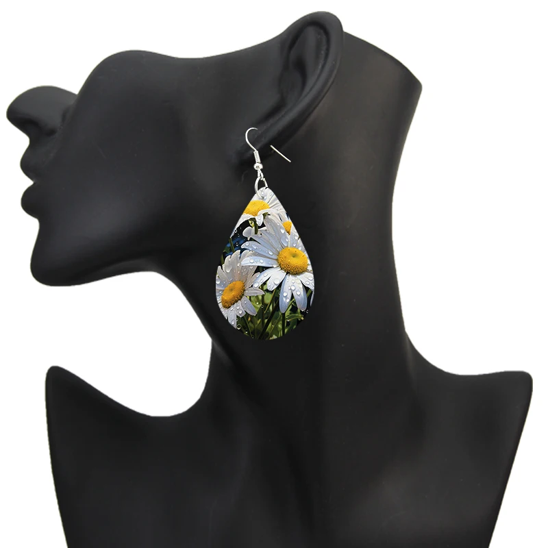 SOMESOOR Elegant After Rain Little Daisy, Wooden Droplets Earrings, Pendant, Cute Girls' Gifts Fashion Women Dangle Jewelry
