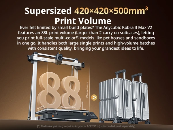ANYCUBIC Kobra 3 Max V2 3D Printer Up to 600mm/s Print Speed Massive Build Volume 500*420*420mm Smart APP Control 3D Printer