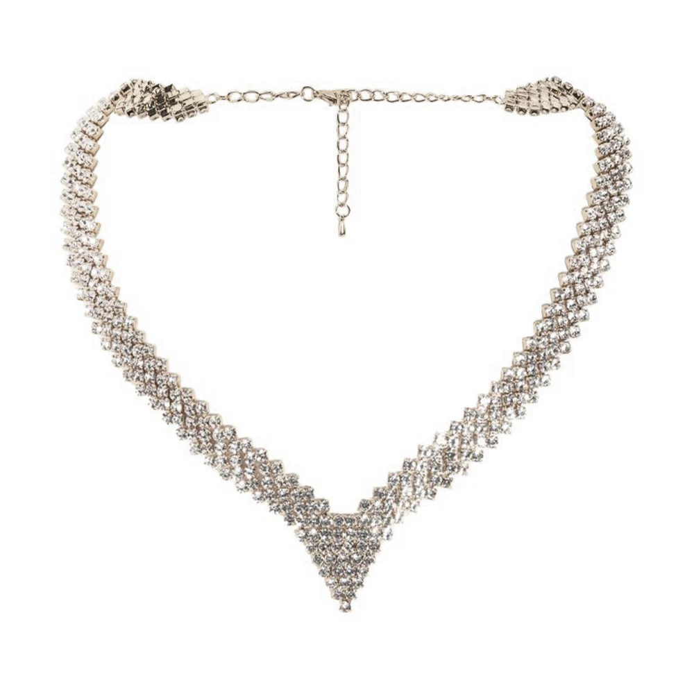 Fashion Ladies Rhombus Necklace V Shape for Women Free Shipping Charm Rhinestone Chain Necklace Choker Party Jewelry Gift 2023