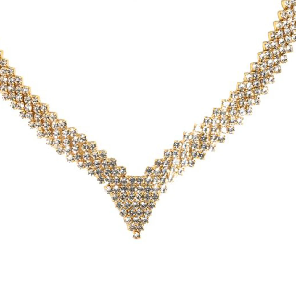 Fashion Ladies Rhombus Necklace V Shape for Women Free Shipping Charm Rhinestone Chain Necklace Choker Party Jewelry Gift 2023