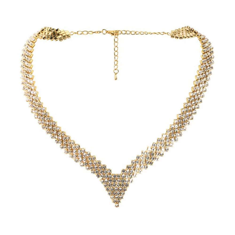 Fashion Ladies Rhombus Necklace V Shape for Women Free Shipping Charm Rhinestone Chain Necklace Choker Party Jewelry Gift 2023