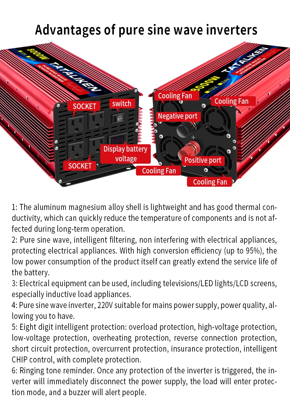 Pure Sine Wave Inverter DC12V/24V To AC110V 60HZ 1600W 2500W 3500W 4500W 5000W 6000W 7000W 8000W Power Voltage Converte