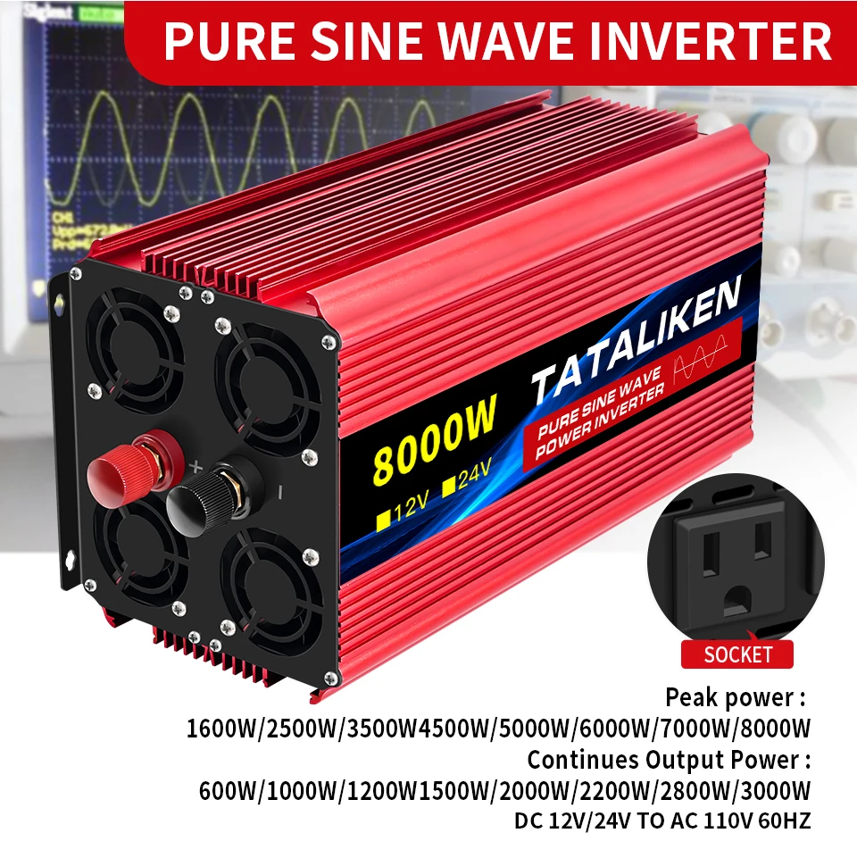 Pure Sine Wave Inverter DC12V/24V To AC110V 60HZ 1600W 2500W 3500W 4500W 5000W 6000W 7000W 8000W Power Voltage Converte
