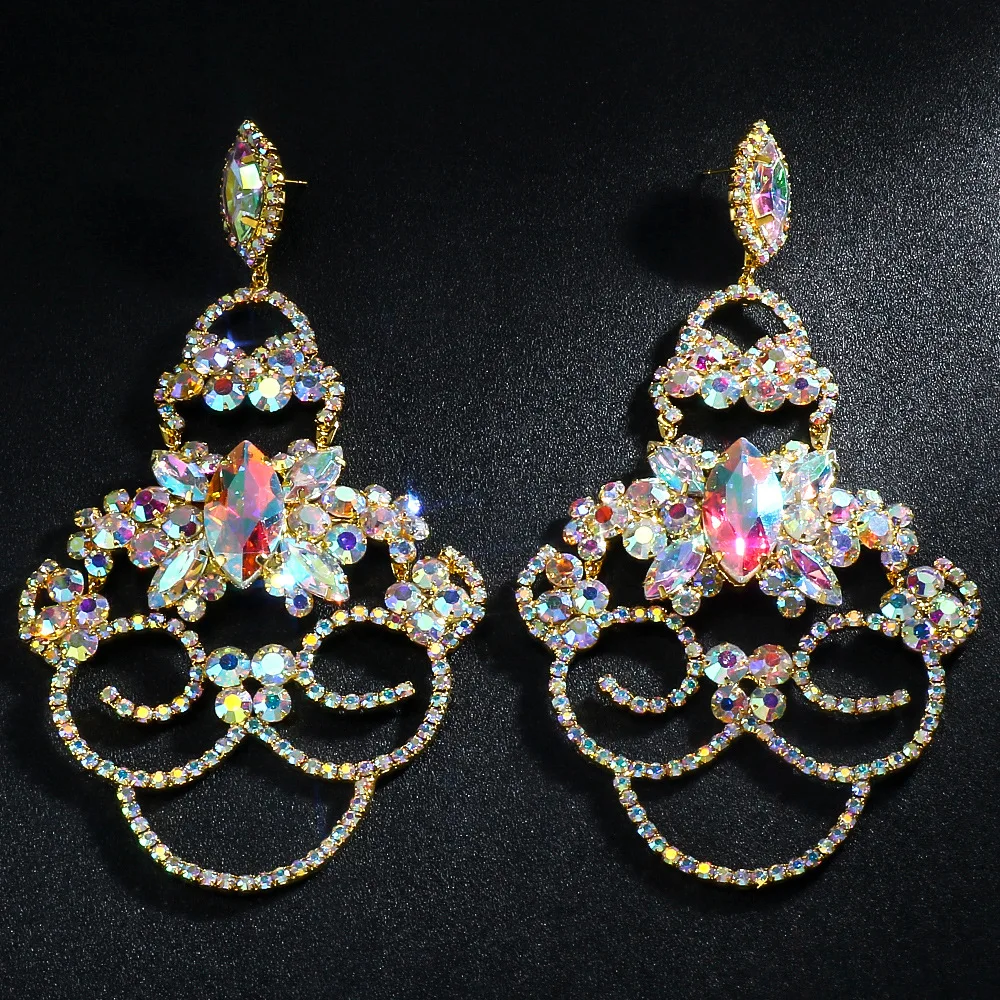 Stonefans New Hollow Exaggerate Flower Earrings Prom Wedding Decoration Fashion Women Rhinestone Dangle Earrings Accessories